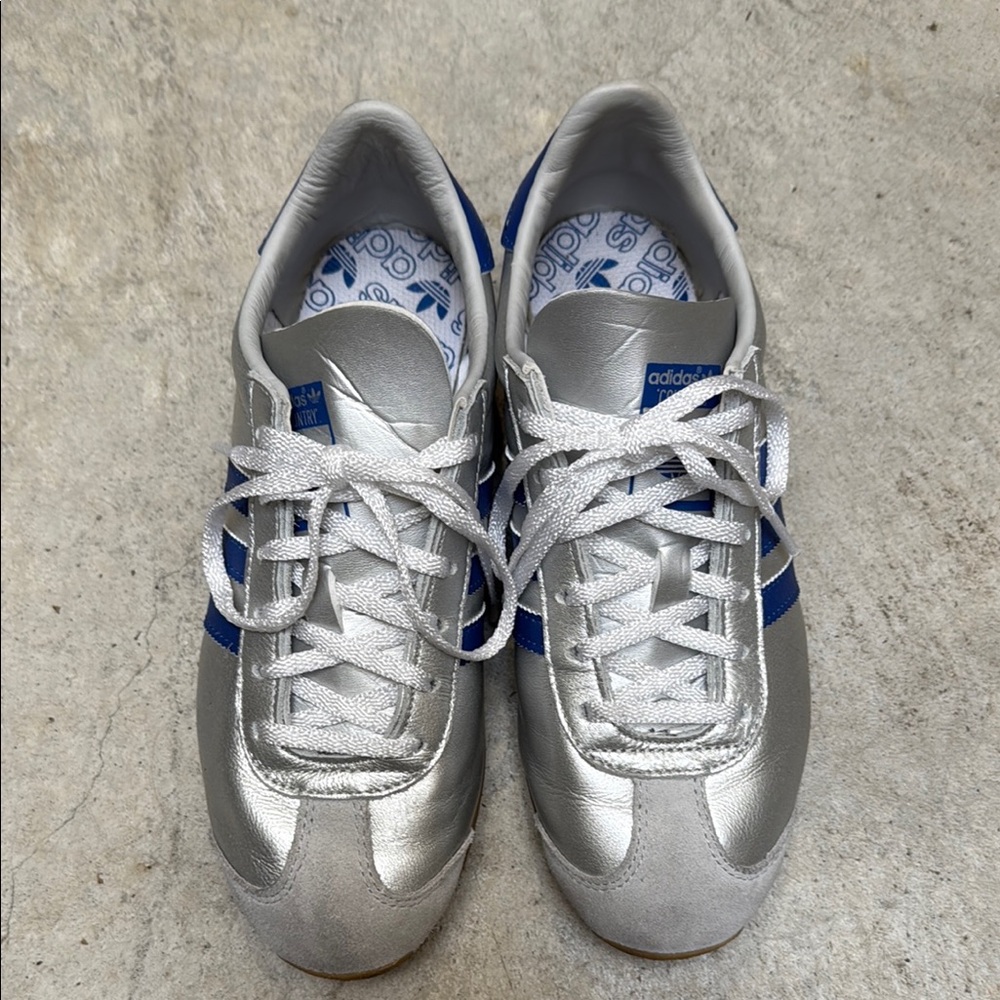 Adidas Silver and Blue Sneakers